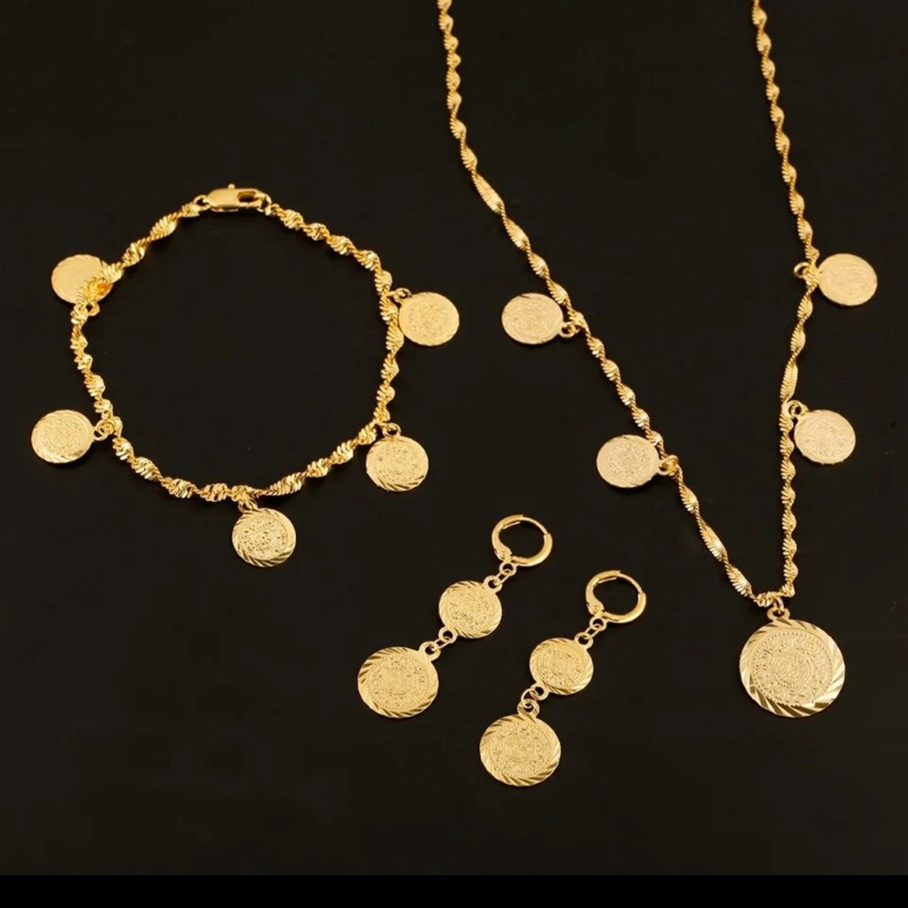 24K Dubai Gold plated Arabic money sign Coin jewelry set - Picture 3 of 4